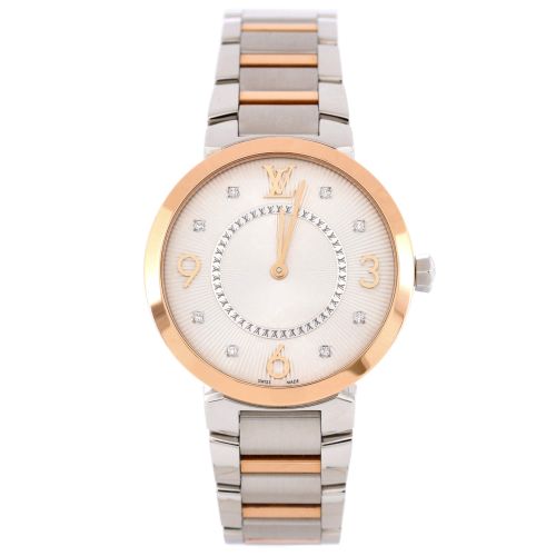 Tambour Slim Quartz Watch Stainless Steel and Rose Gold with Diamond Markers 32