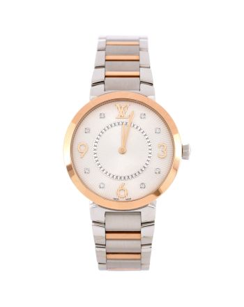 Tambour Slim Quartz Watch Stainless Steel and Rose Gold with Diamond Markers 32